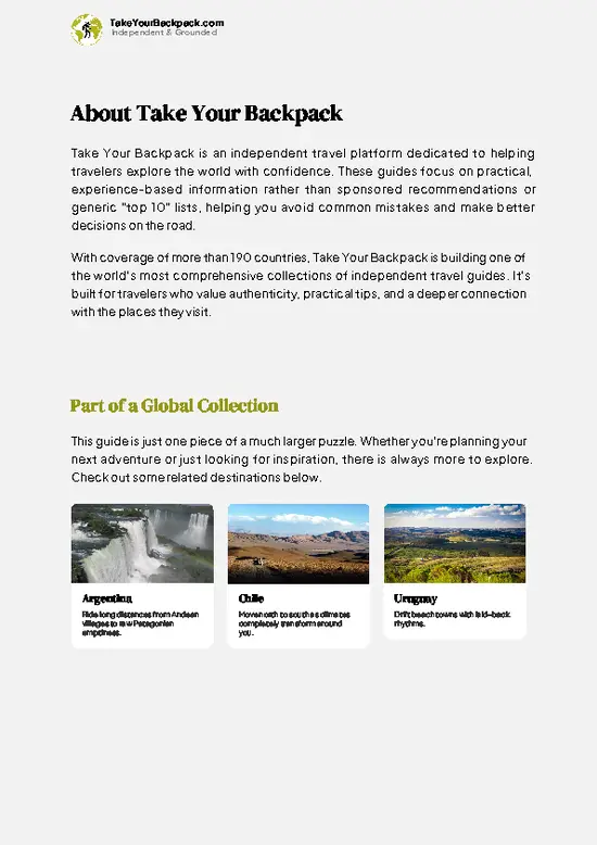 example page 1 from our offline Travel Guide for Falkland Islands